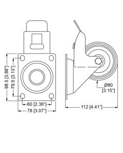 Penn Elcom W0980/B 80mm Braked Swivel Castor with Rubber Black Wheel